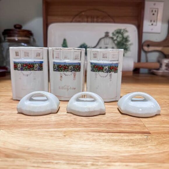 Antique German Porcelain Spice Jars set of 3 - Picture 2 of 4